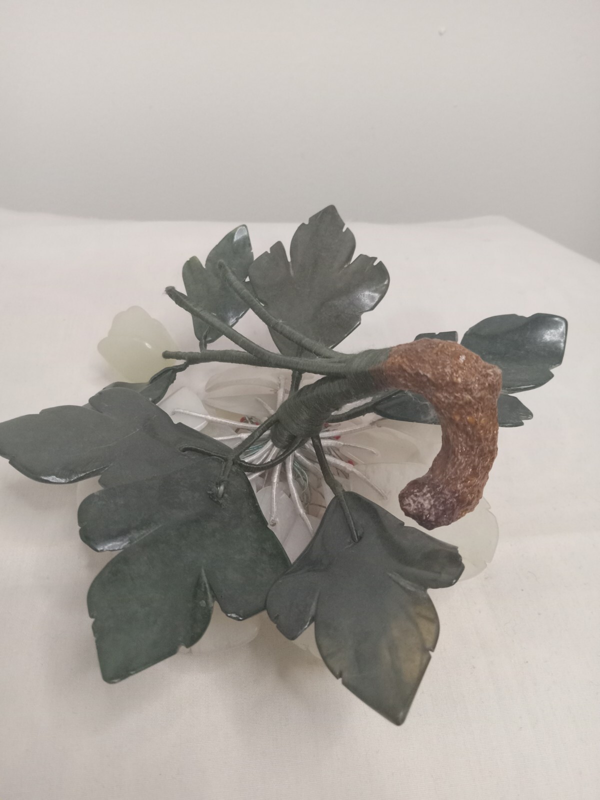 Vintage Carved Jade Carnelian Stone Lotud Flower Candle Holder Centrepiece China