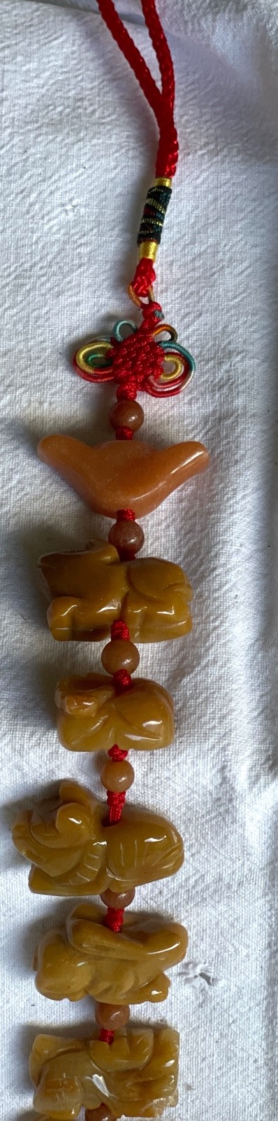Vintage Chinese Zodiac Jasper Hanging Tassel: 19″ Long