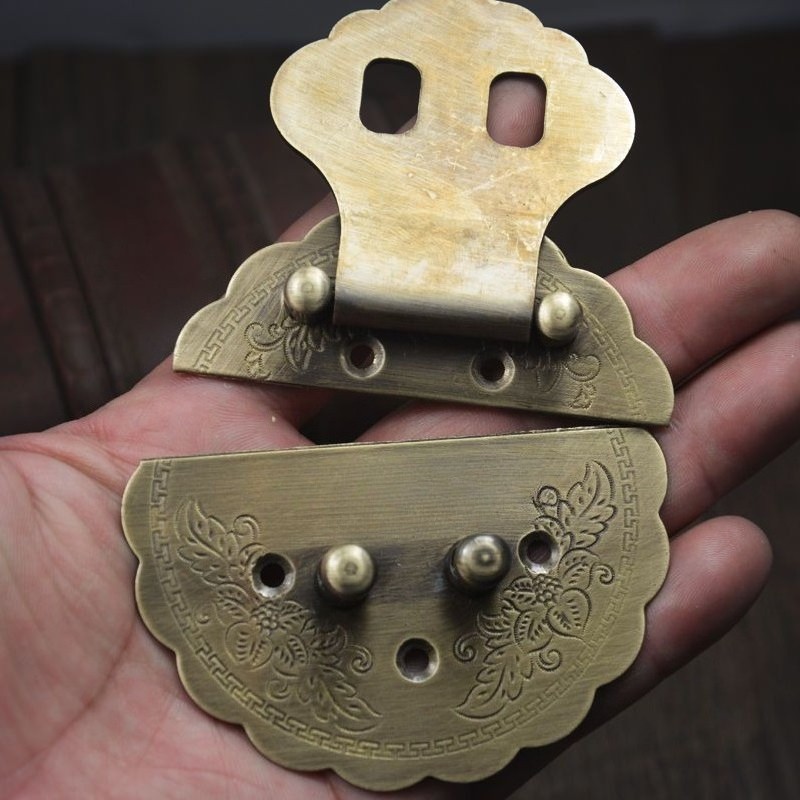 Vintage Chinese Brass Lock Clasp Set 8cm Antique Furniture Copper Hardware Plate