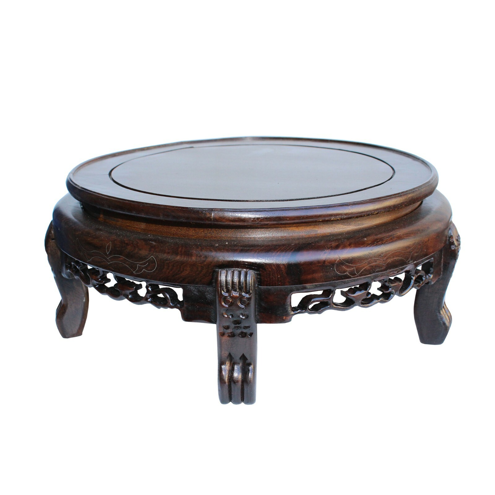 7.5″ Chinese Brown Wood Round Table Top Stand Display Easel Silver Line ws129E