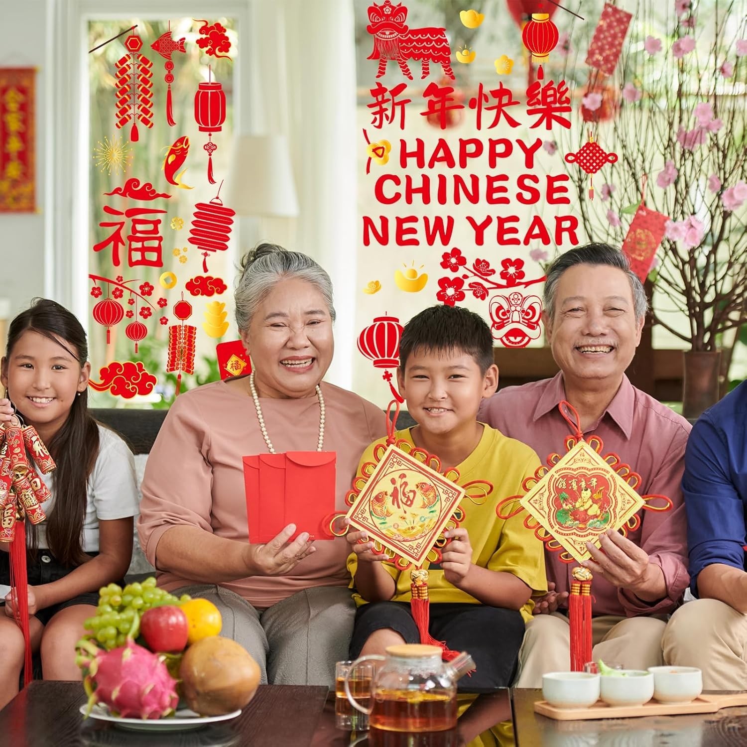 Chinese New Festive Window Clings – 8 Sheets of Dragon and Lantern Designs