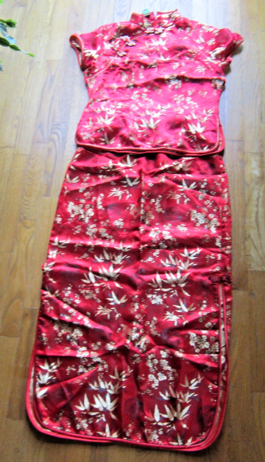 Vintage HOLIDAY Asian Style Chinese 2 pc LONG Slit SKIRT & TOP Thao Fashions NWT