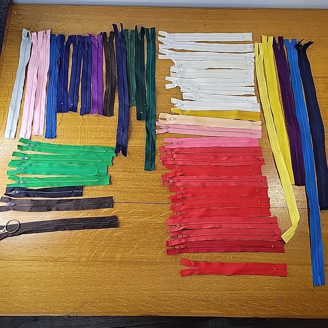 Zippers. Lot Of 49. Various Sizes And Colors. Nylon. Some Branded.