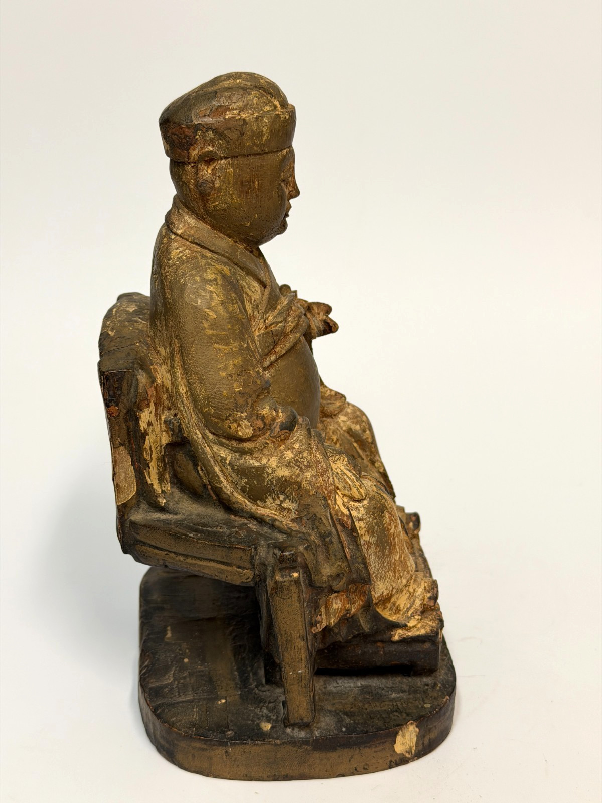 17/18C Chinese Gilt Wooden Folk Carving Seated Deity 8.5″ tall