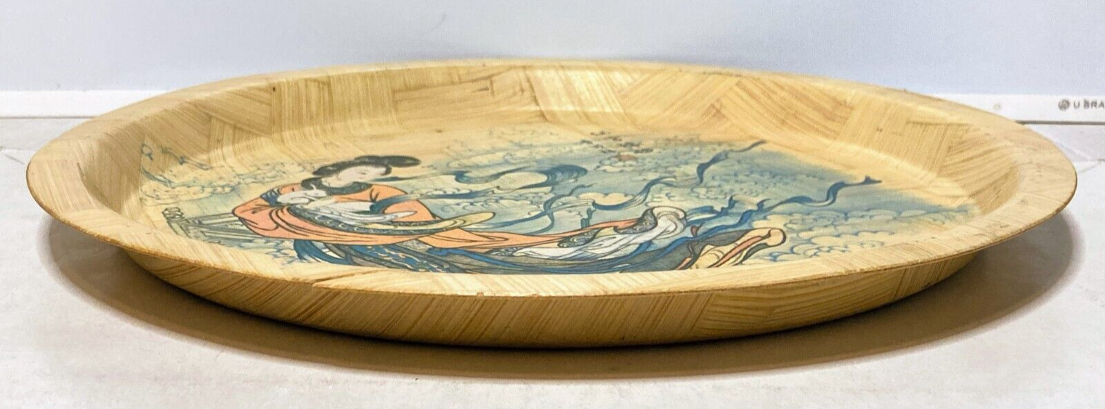 Bamboo Tray 13″ Wall Hanging VTG Chang’e Chinese Moon Goddess Rabbit