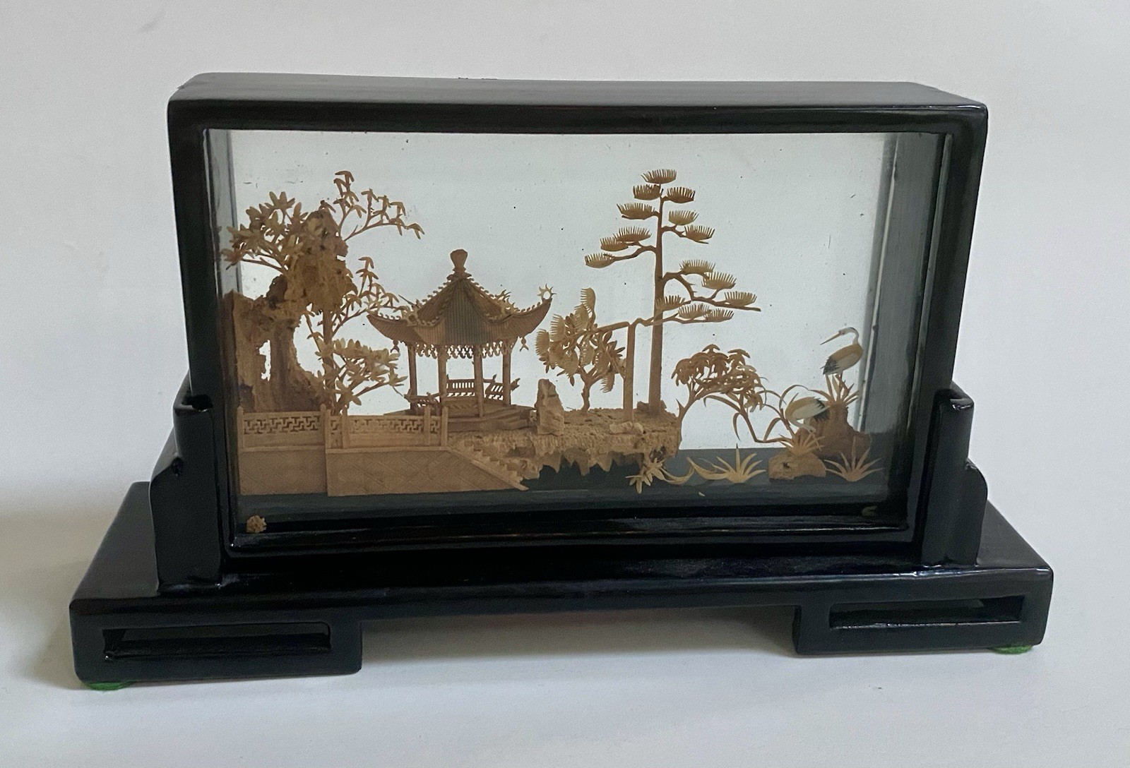 Vintage Chinese cork carving diorama Shadow box. 6.25 In Long, 3.75 High,…