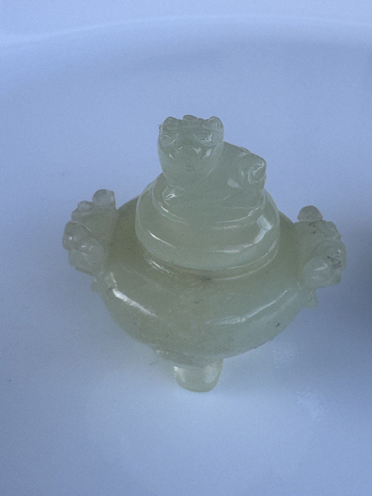 2 Vintage Rare Chinese Carved Jade – Miniature Foo Dog Incense Burners
