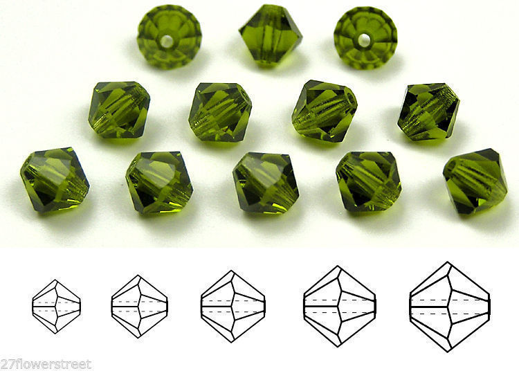 Czech Bicone Crystal Beads Olivine olive green Rondelle Diamond