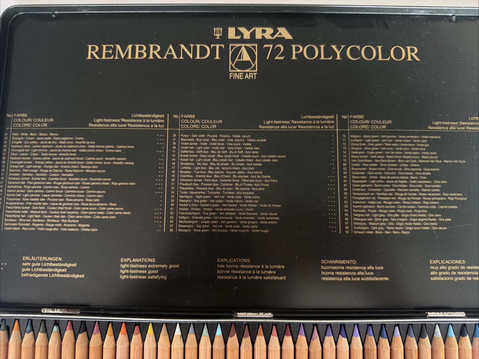 Lyra Rembrandt Set 72 Polycolor Pencils Assorted Colors in Box Artist Supplies