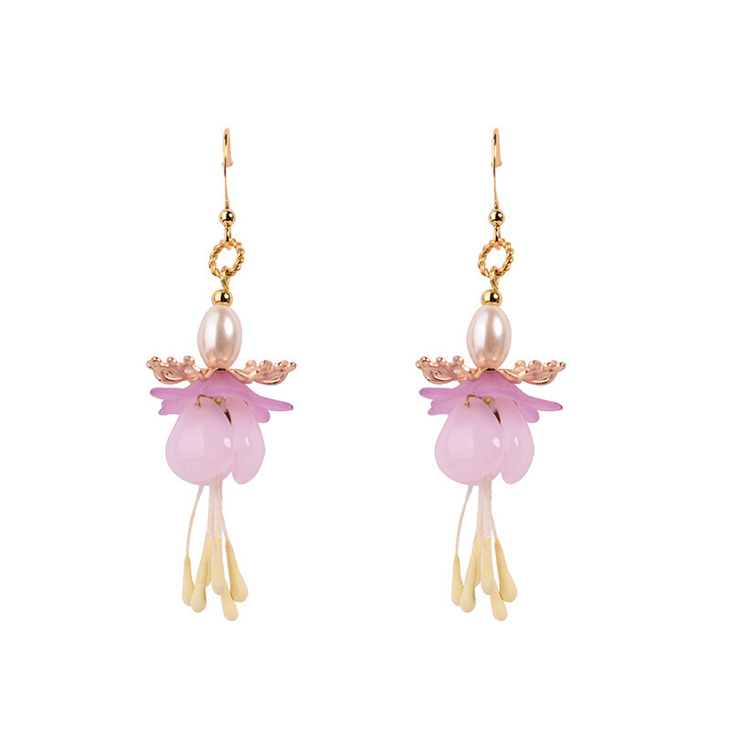 Chinese Coloured Glaze/Pearl Flower Gild Tibetan Style Fashion Earbob Earrings