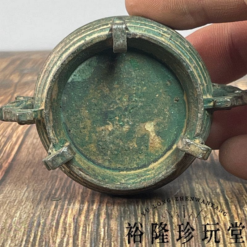 Antique Bronze Tripod Incense Burner Green Patina Home Decor Ornament