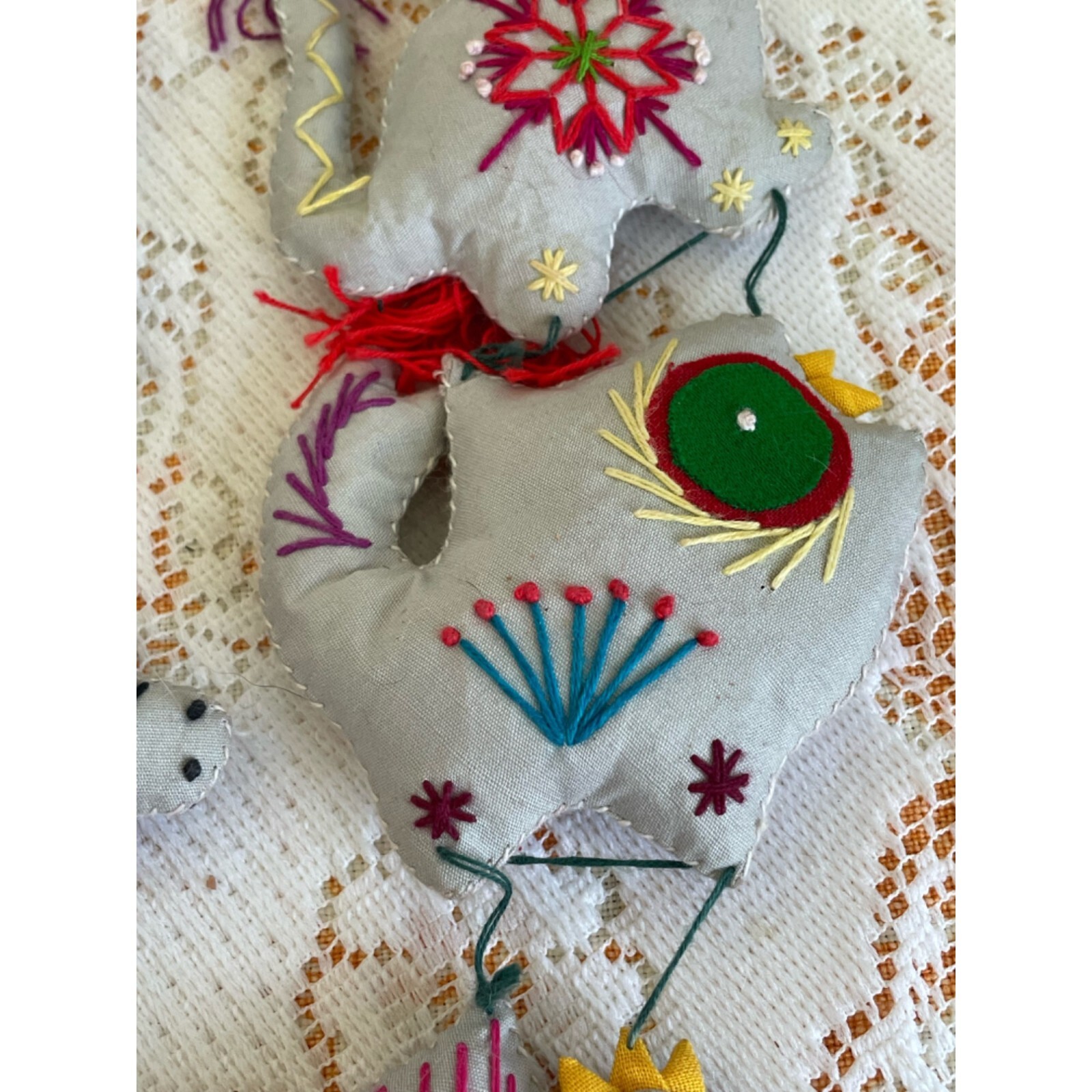 Vintage Folk Art Garland Ornaments Chinese Animals Embroidered Signs Of Zodiac