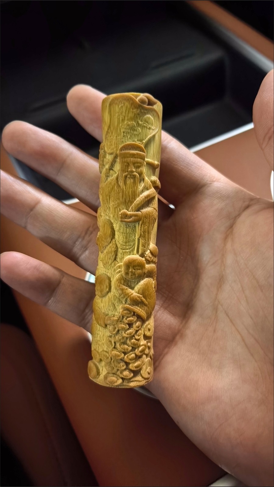 High Density Solid Bamboo God of Wealth Carving Handheld Wenwan