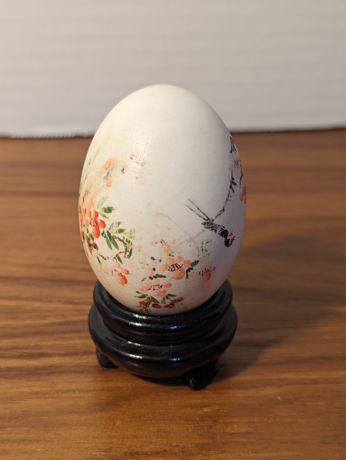 Vintage Chinese Hollow Hand Painted Egg With Stand. Floral, Birds, Butterfly.