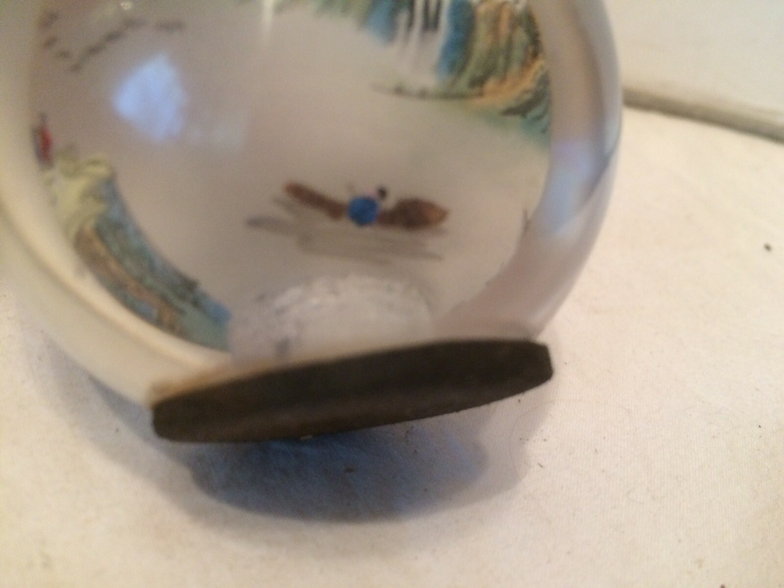 VTG Reverse Painted Glass Ball Sphere Paper Weight Oriental Asian Mountain Scene