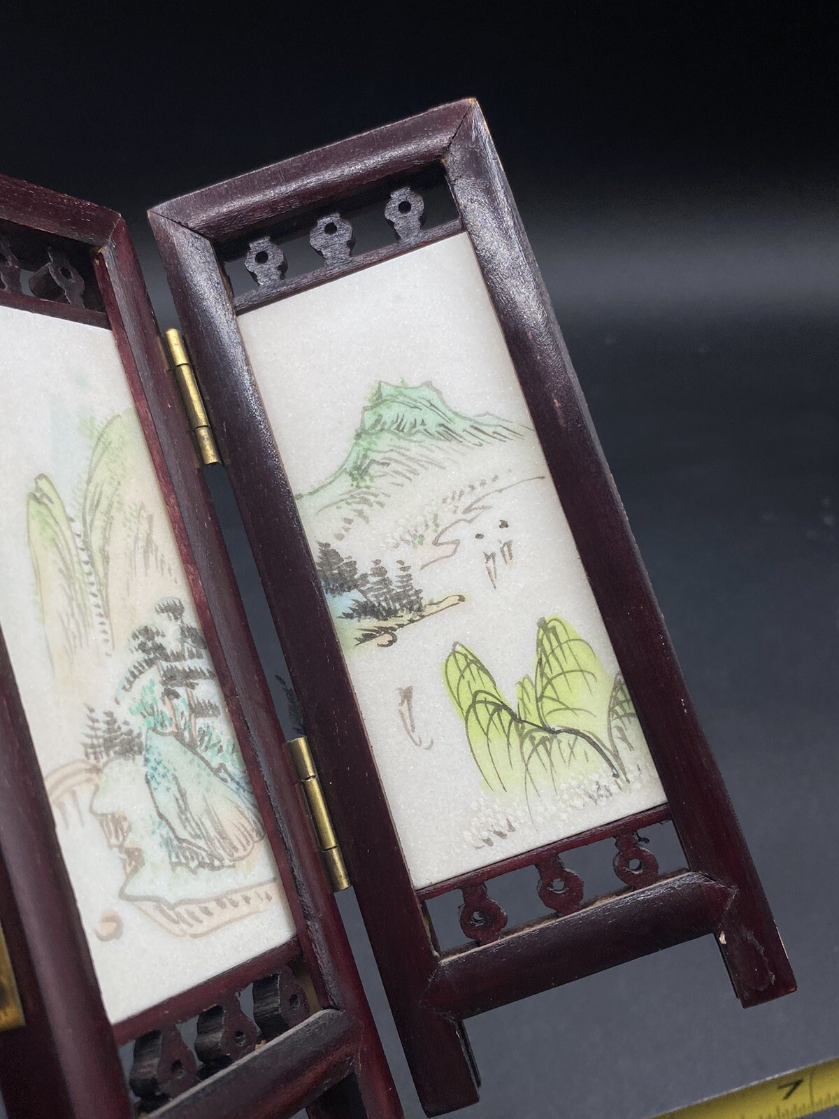Chinese Table Top 4 Screen Hand Painted Marble Mini Tiles 8.25” x 5”