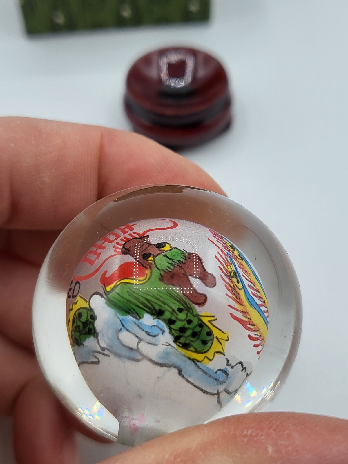 Vintage Miniature Souvenir Chinese Dragon Inner Painted Glass Ball Orb for Fred