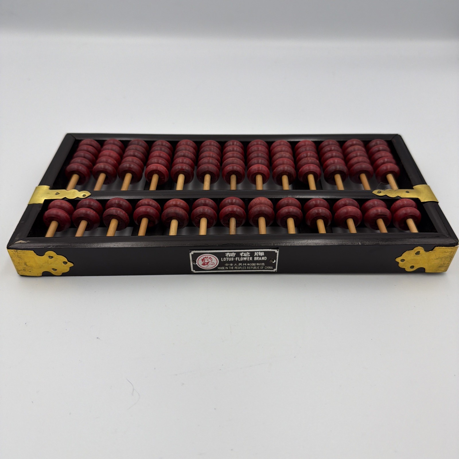 Vintage Chinese Abacus Lotus Flower Brand Wood Brass 13 Rows 91 Beads Black
