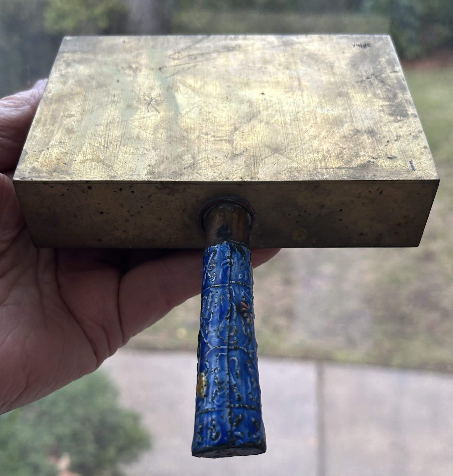 Antique Chinese Enameled Brass Silent Butler, Ashtray, Crumb Catcher sgn China