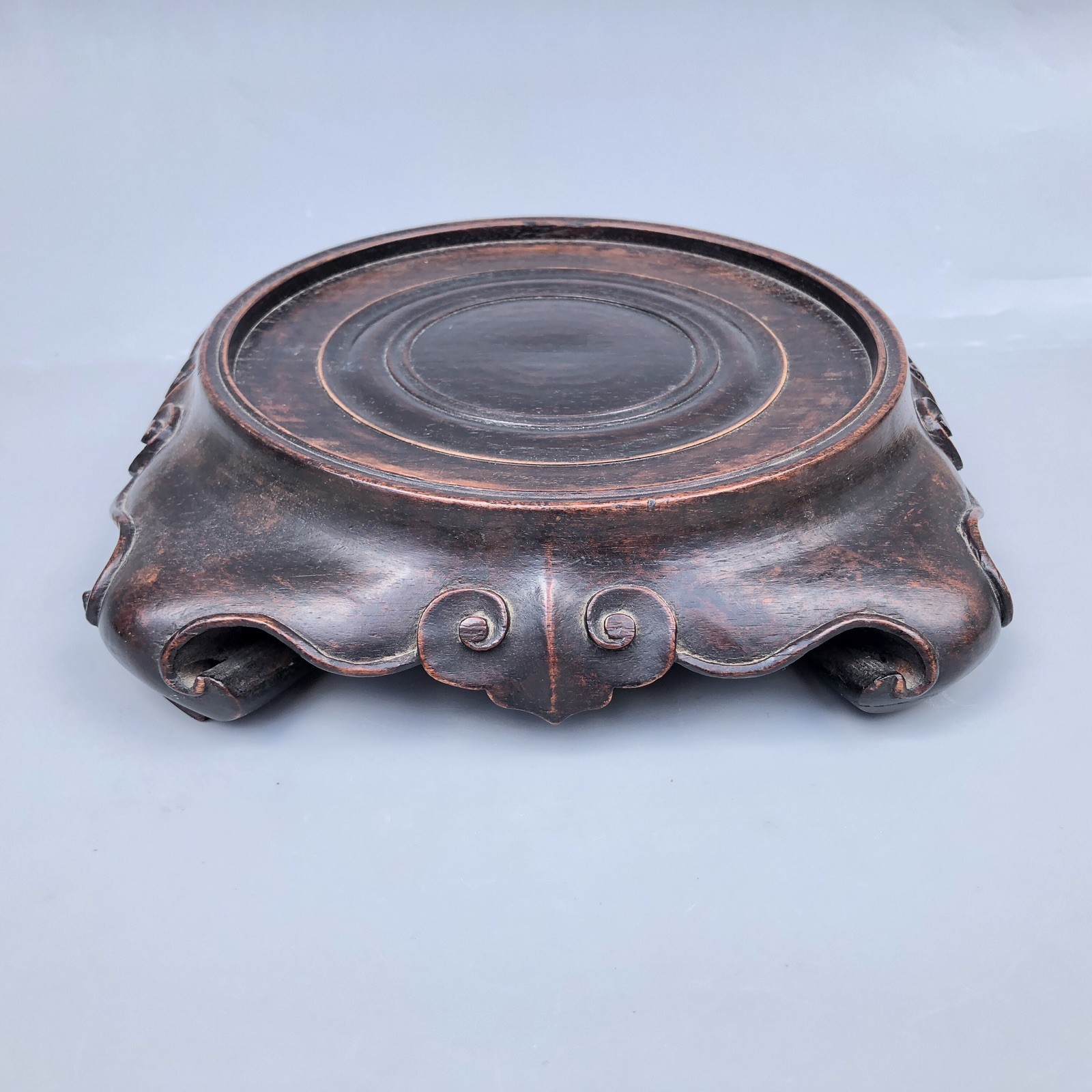 Antique Chinese Hongmu? Wood Carved Scroll Cloud Square Vase Planter Stand