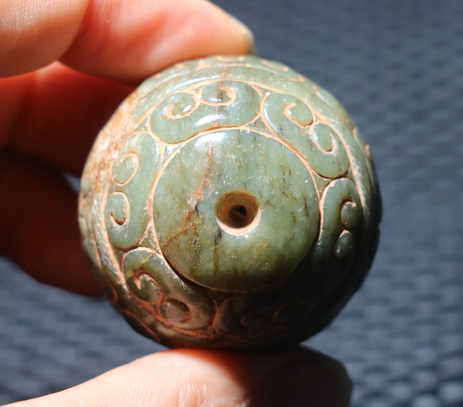 Exquisite Chinese Hetian Old JADE Linking Fortune Large Ball Sphere 40MM Amulet