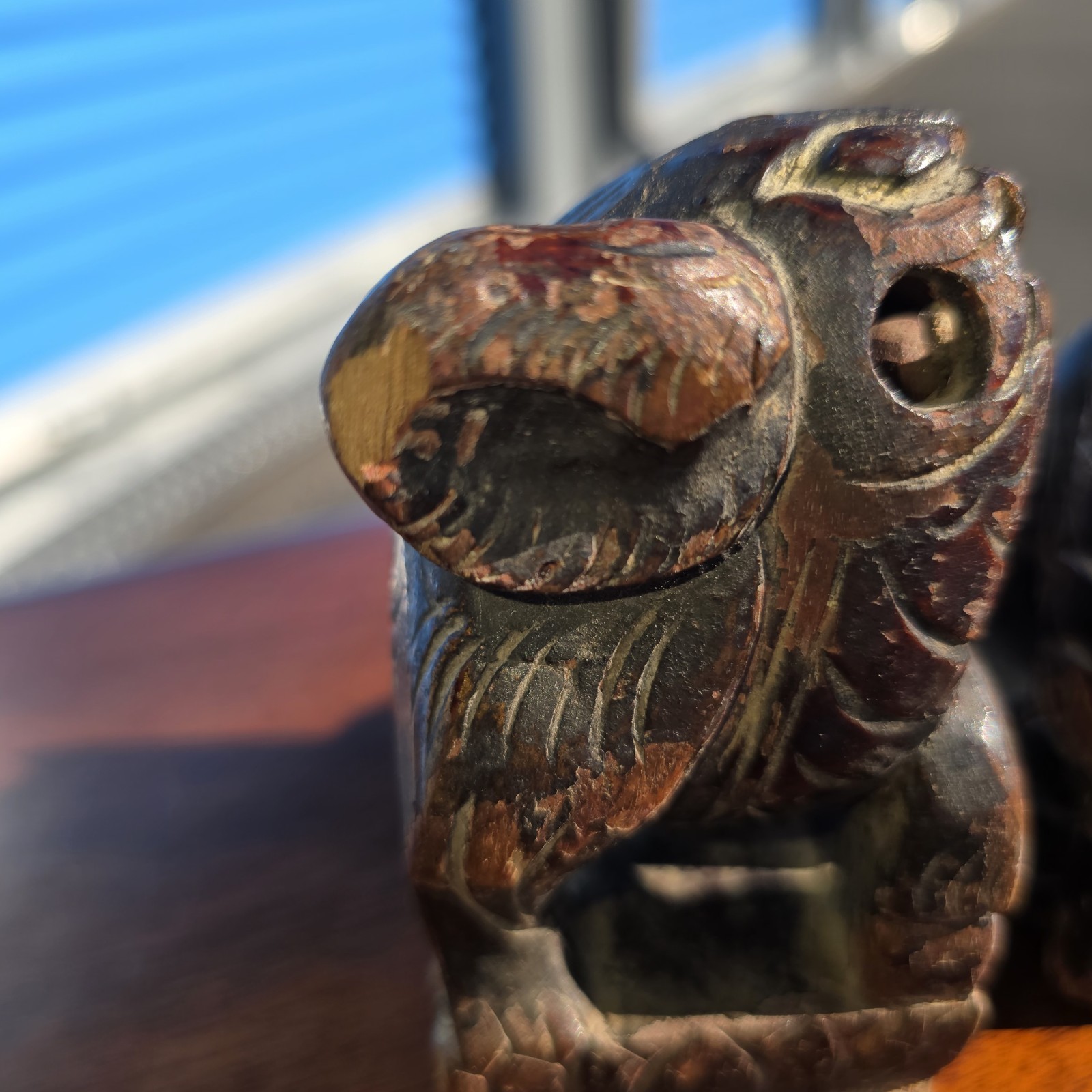 Pair of Vintage Chinese Carved Wood Foo Dogs Guardian Lions Statues Bookends 7″