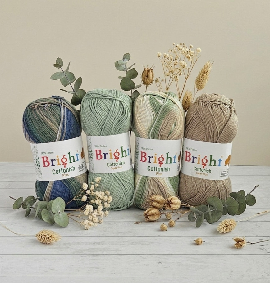 Egyptian Cotton Yarn Bundle, 4 Skeins Variegated & Solid Crochet Knitting Yarn