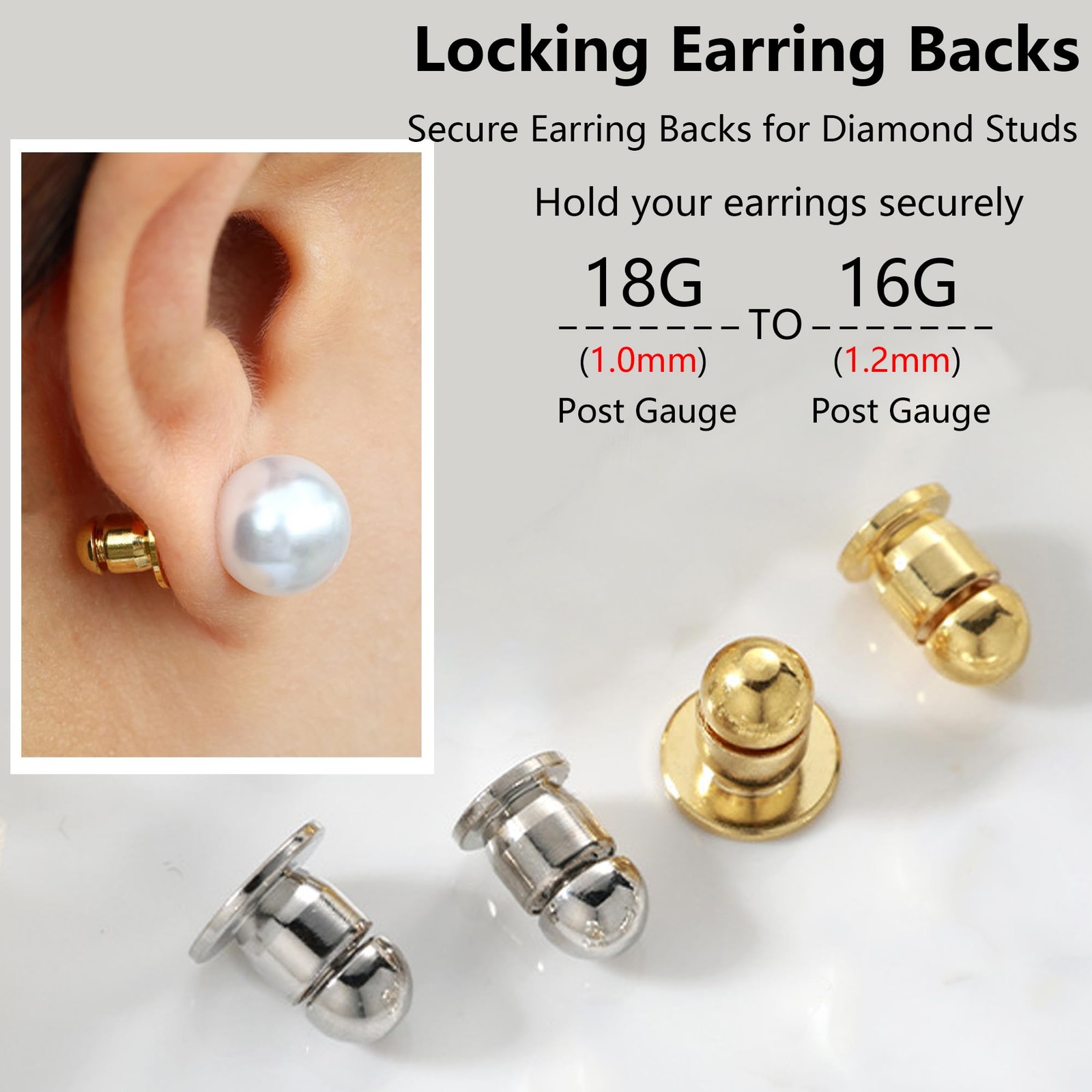 Locking Earring Backs for Studs Secure Earrings Back Gold
