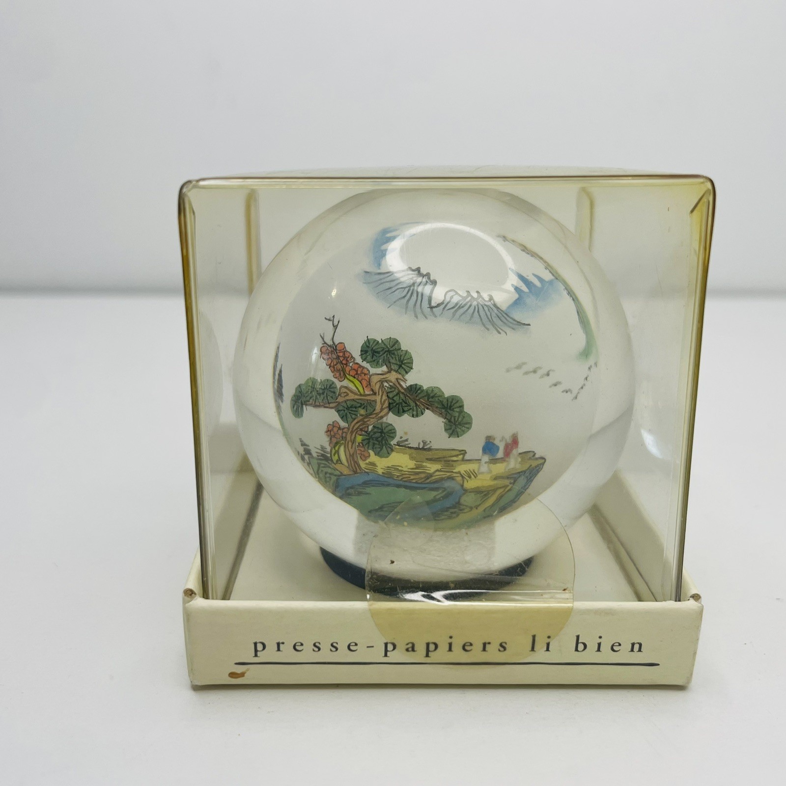 Le Bien Mountain Range Reverse Hand Painted Art Glass Sphere Paperweight New