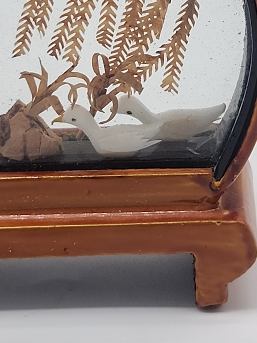 3 VTG Chinese Oriental Asian CORK Carving DIORAMA Art 3D Cranes Shadow Box Panda
