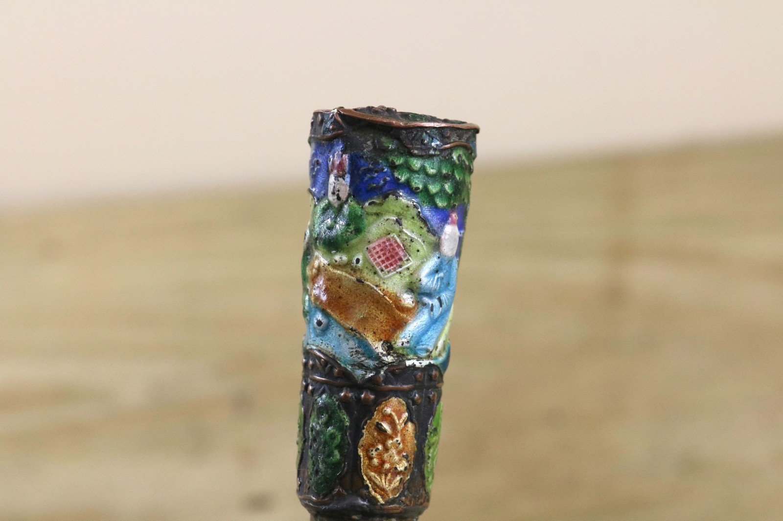 Vintage Chinese Brass Silk Iron Floral Champleve Enamel Cloisonne Antique 1900s