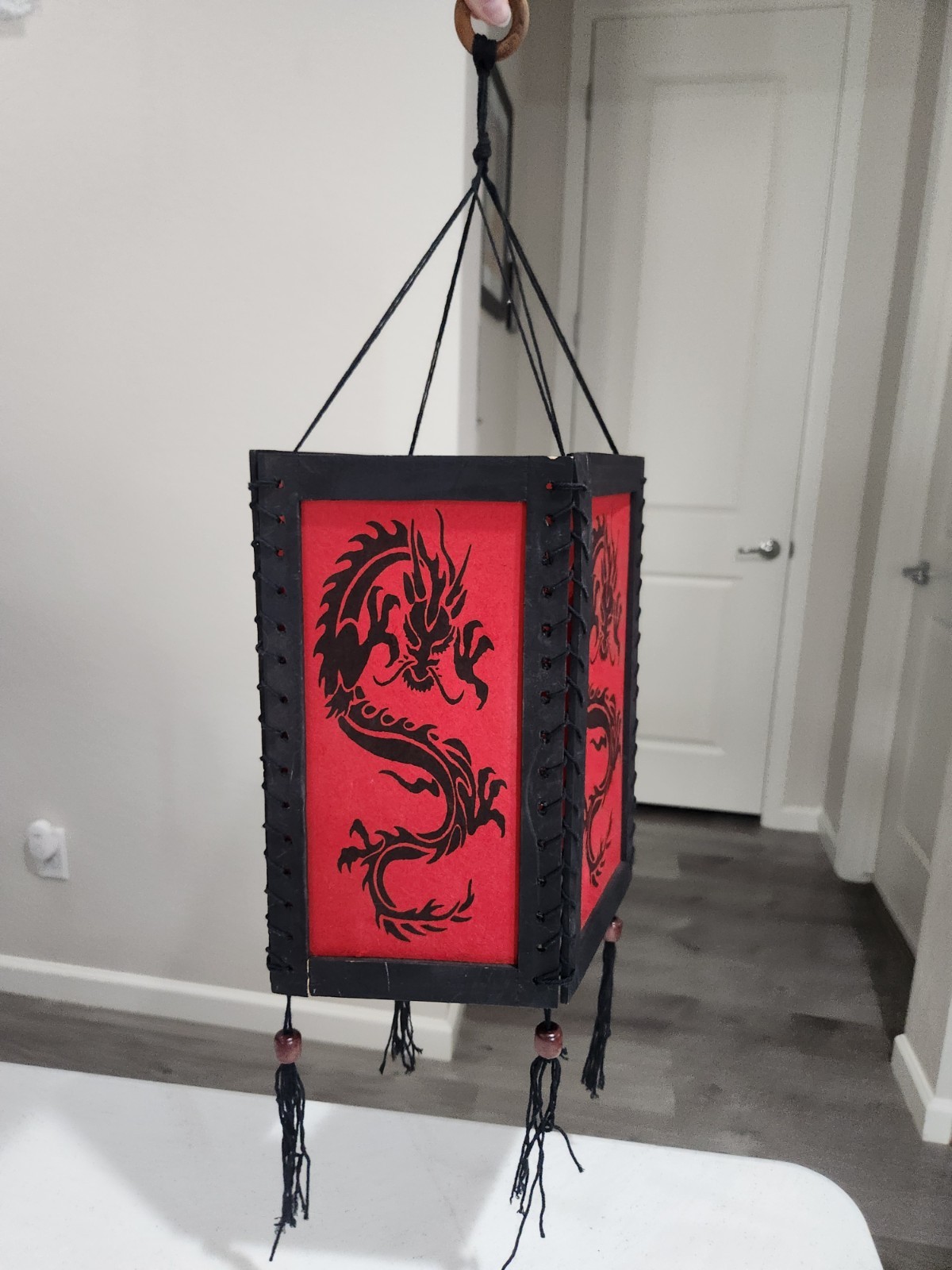 Vintage Red Chinese Dragon Art Lokta Paper Lanturn Cover Hanging Lamp Shade Used