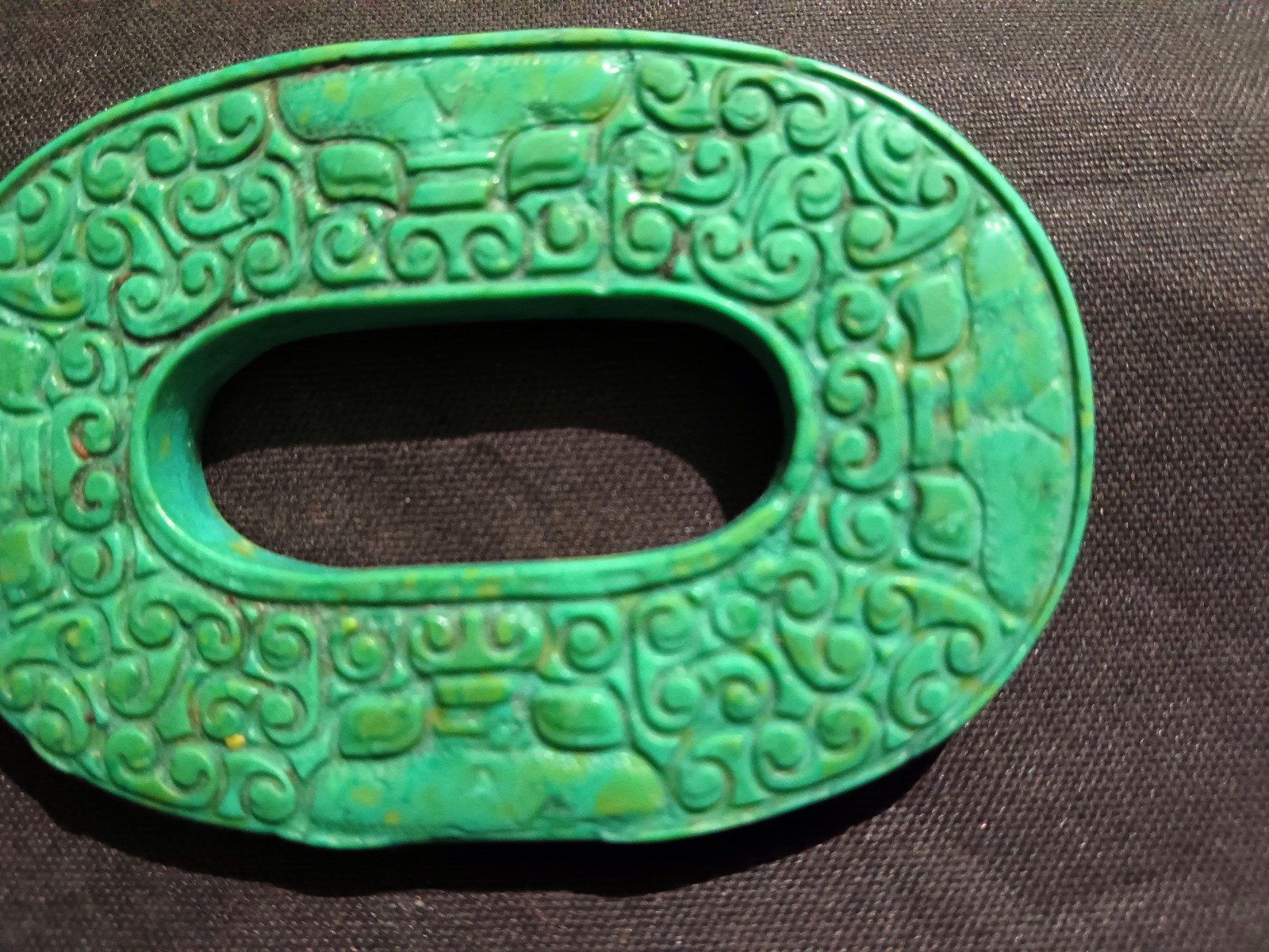 Good Quality Chinese Old Turquoise Hand Carved Bi 2Faces Pendant