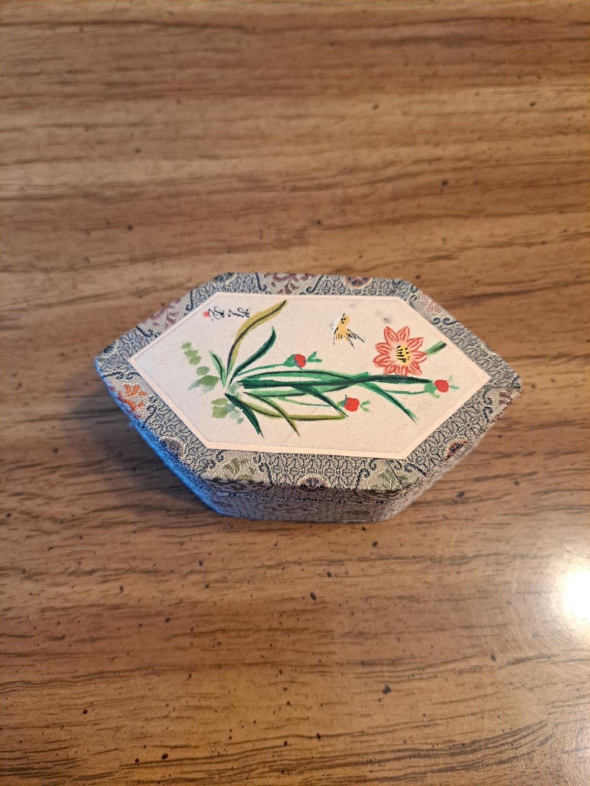 Vtg Trinket Box Chinese Lidded Decorative Jewelry Box Cloth Trinket Box