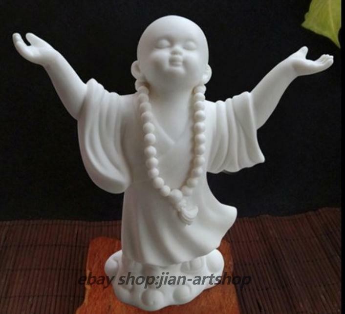 5.9″Chinese White Porcelain Ceramics Buddha Beads Little Monk Figurine Statue