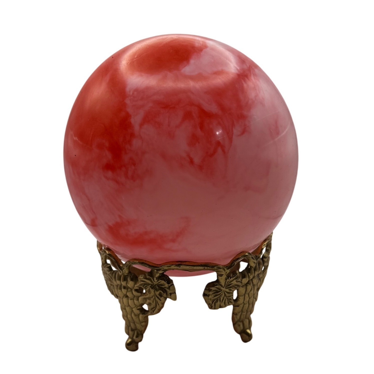 Vtg Large Brass Grape Cluster Sphere Stand Crystal Ball Stand Orb Display Altar