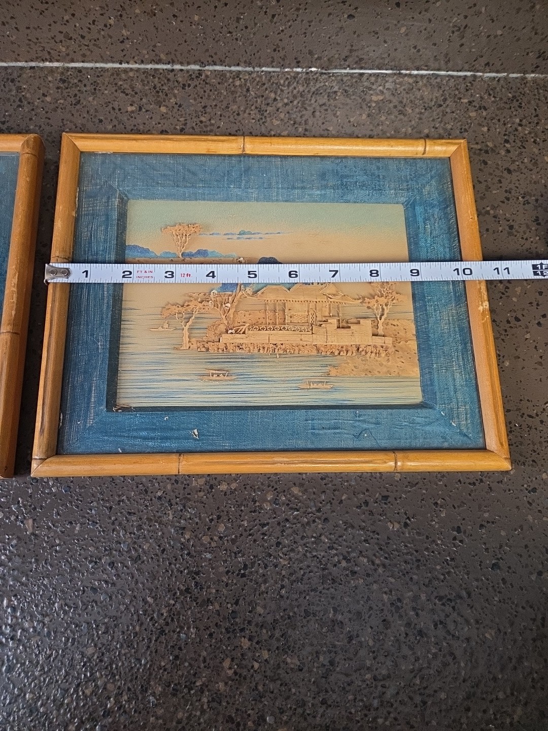 Set of 2 Vintage Asian Cork Art Diorama 3D Shadow Box Wall Art-see Photos