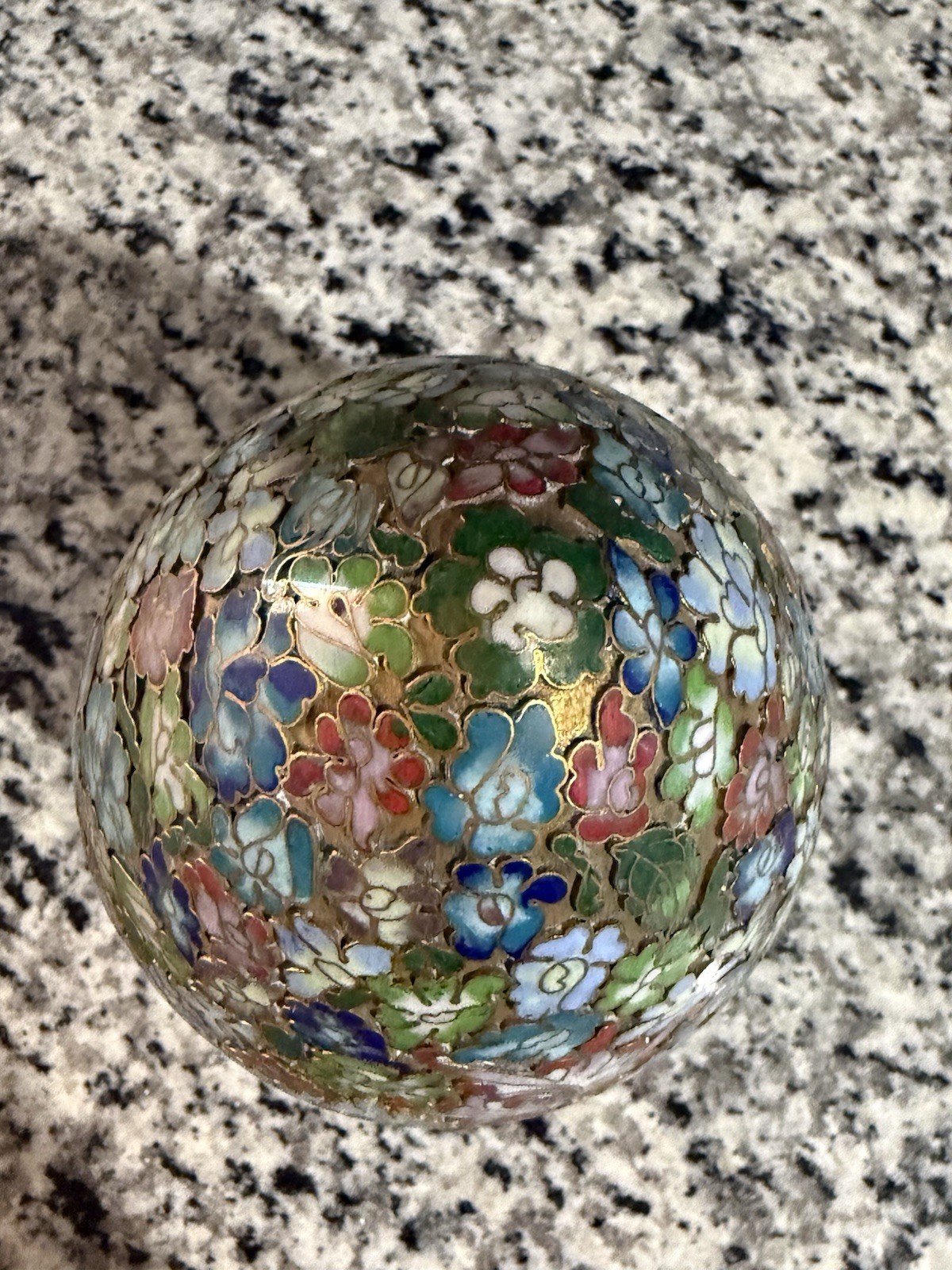 Vintage Chinese Cloisonné Large Gilded Egg w/ Wood Stand Floral, Millefleurs