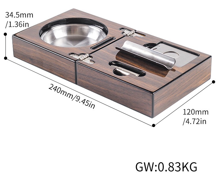 Wood Ashtray With Metal Rests Two Slot Large Home Ashtray