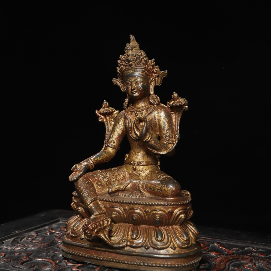 Bronze with Gold Leaf [Green Tara] Statue of the Buddha