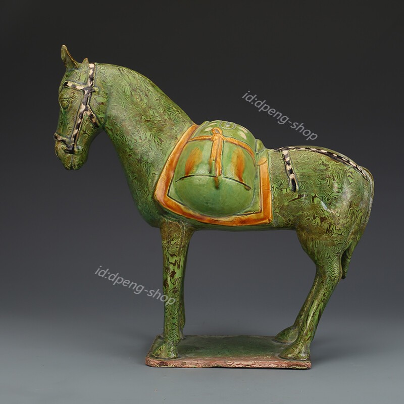11.4″Chinese Song Green Glaze Porcelain Twisted Colored Body Battle Steed Statue