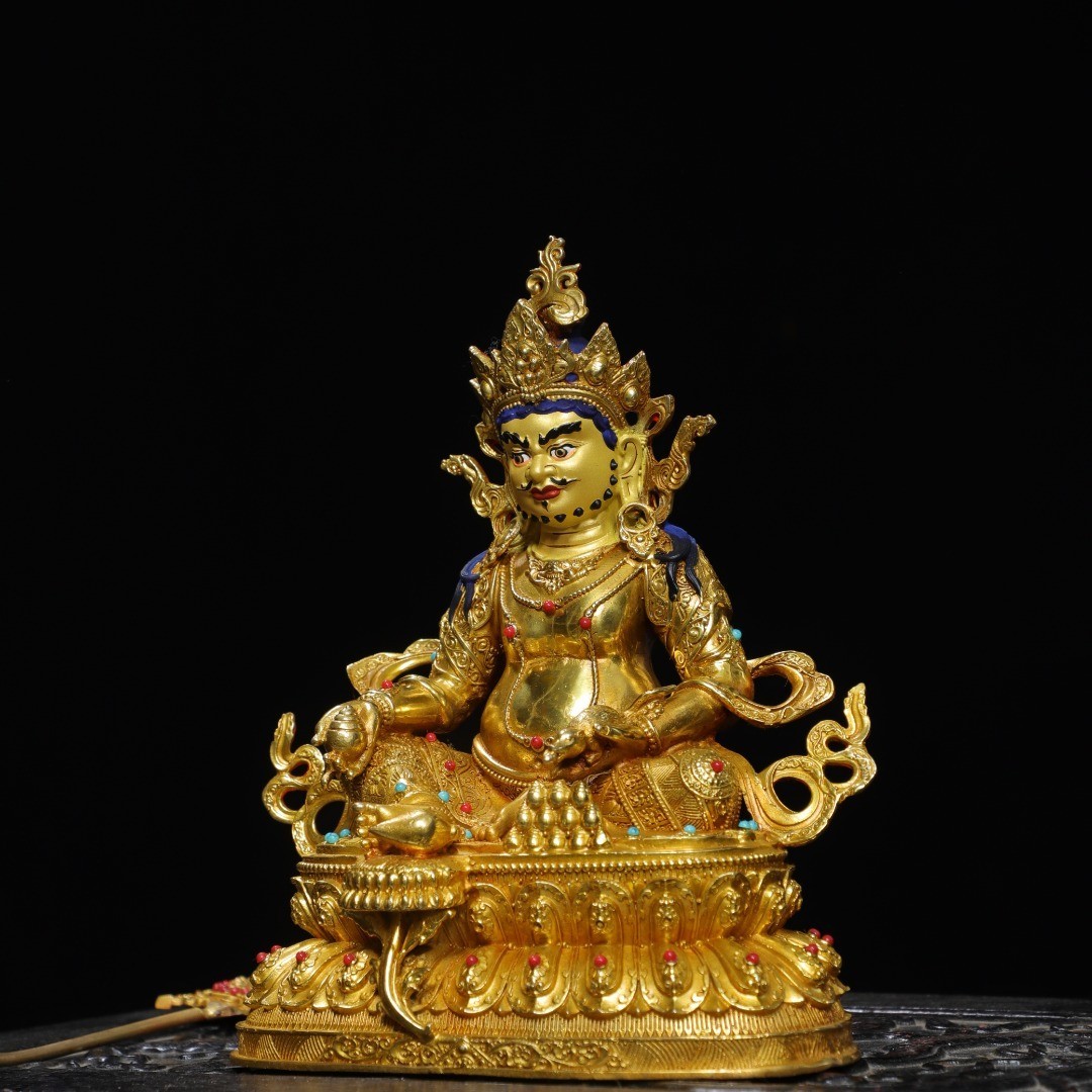 Bronze gilded painted [Yellow God of Wealth] Buddha statue