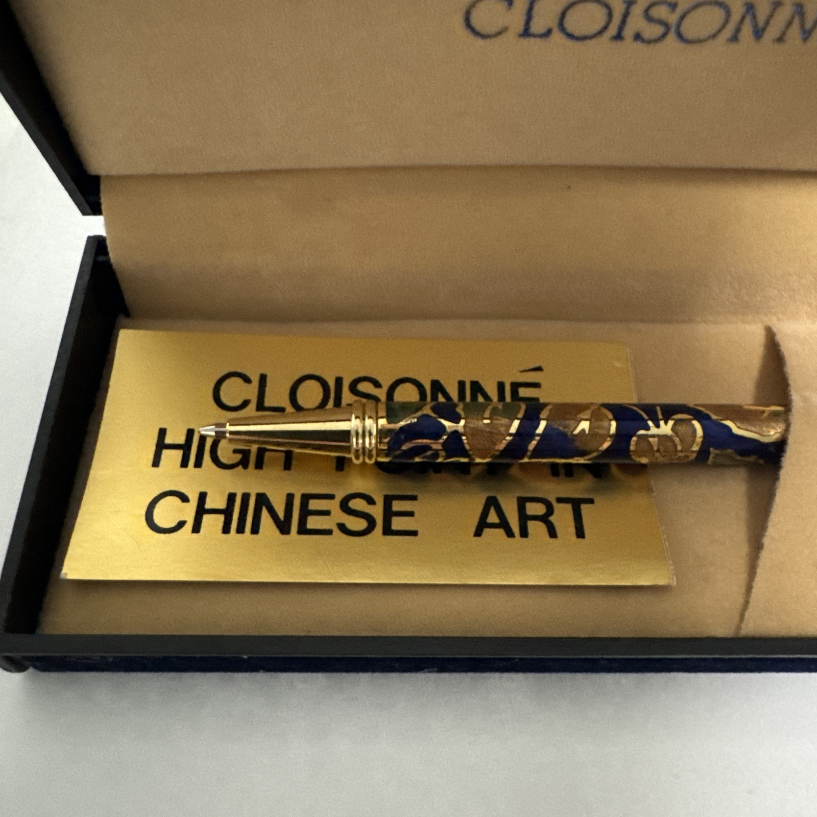 Rare Vintage 1980s Chinese cloisonné high point pen with velvet box
