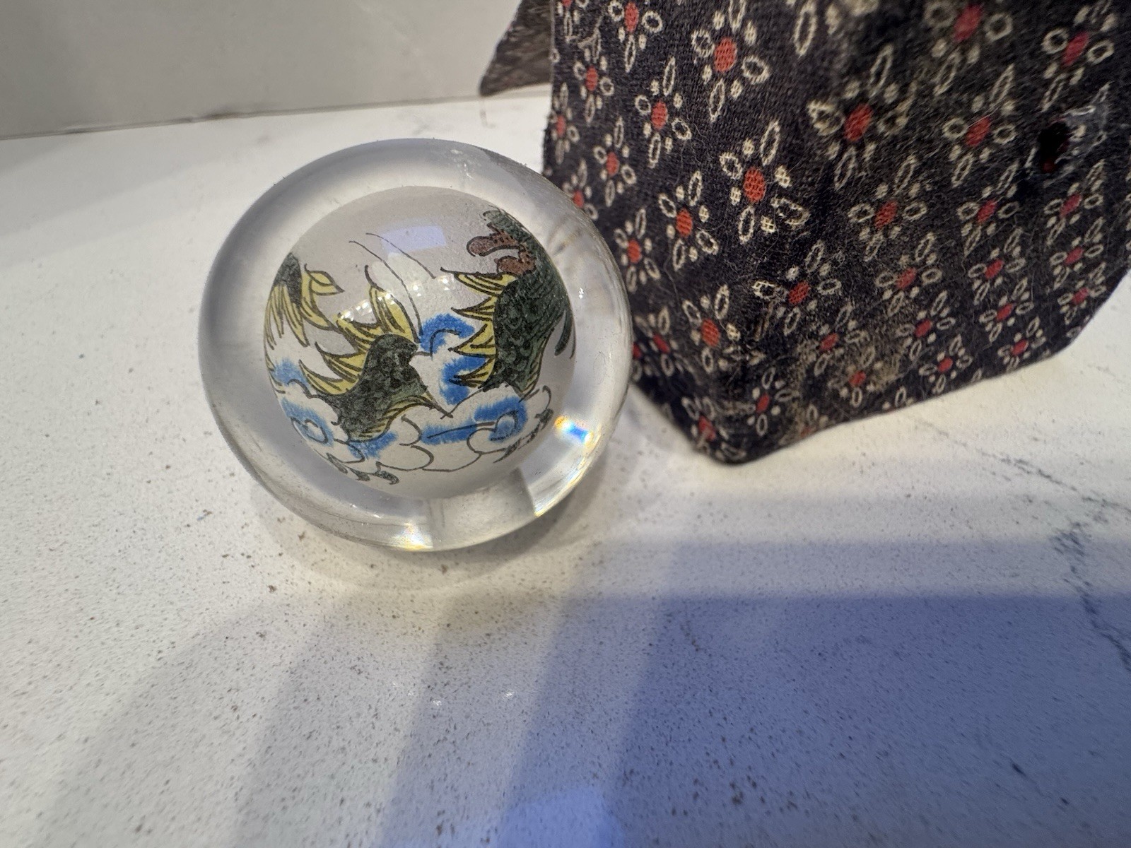 Chinese Inside Reverse Hand Painted Signed Art Glass Globe With Dragon