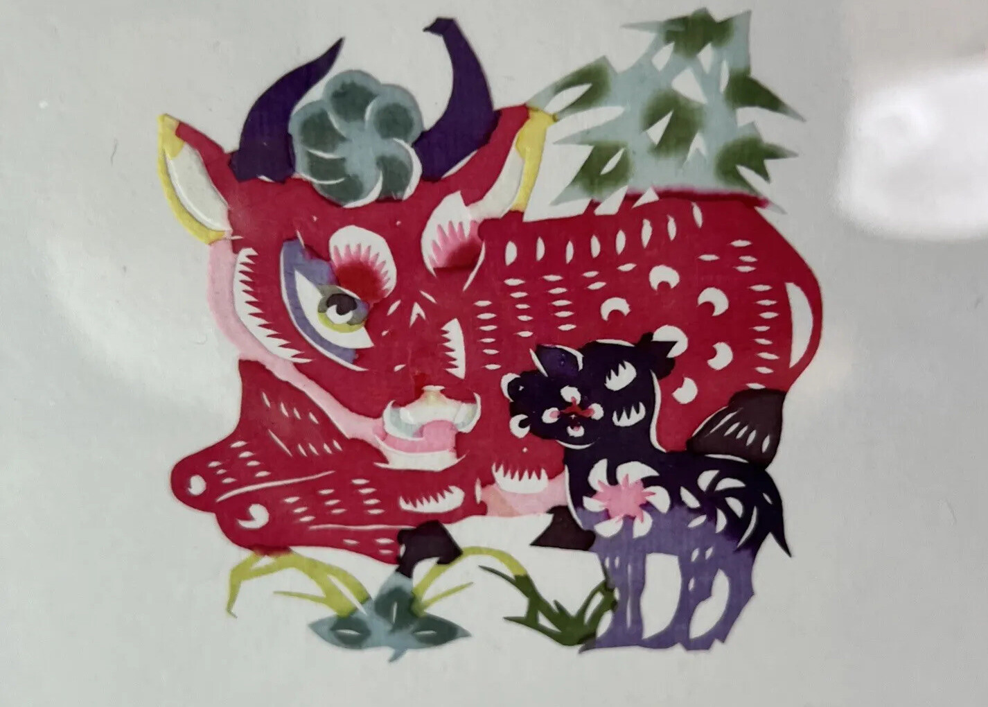 Chinese Paper Cutouts Boy and Cows