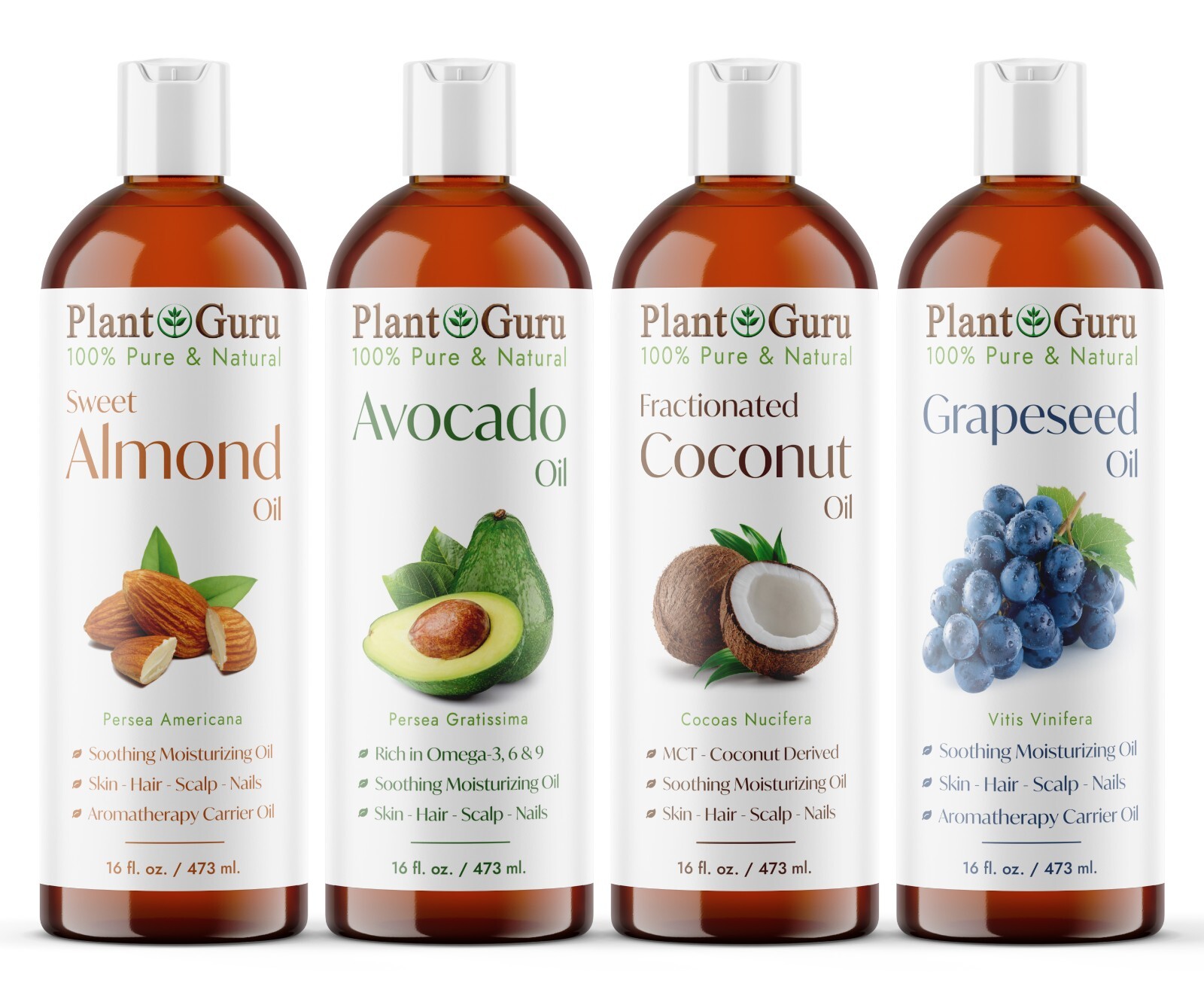 16 oz. Carrier Oil Variety Set 4 Pack Bulk Wholesale For Skin Hair Face Massage