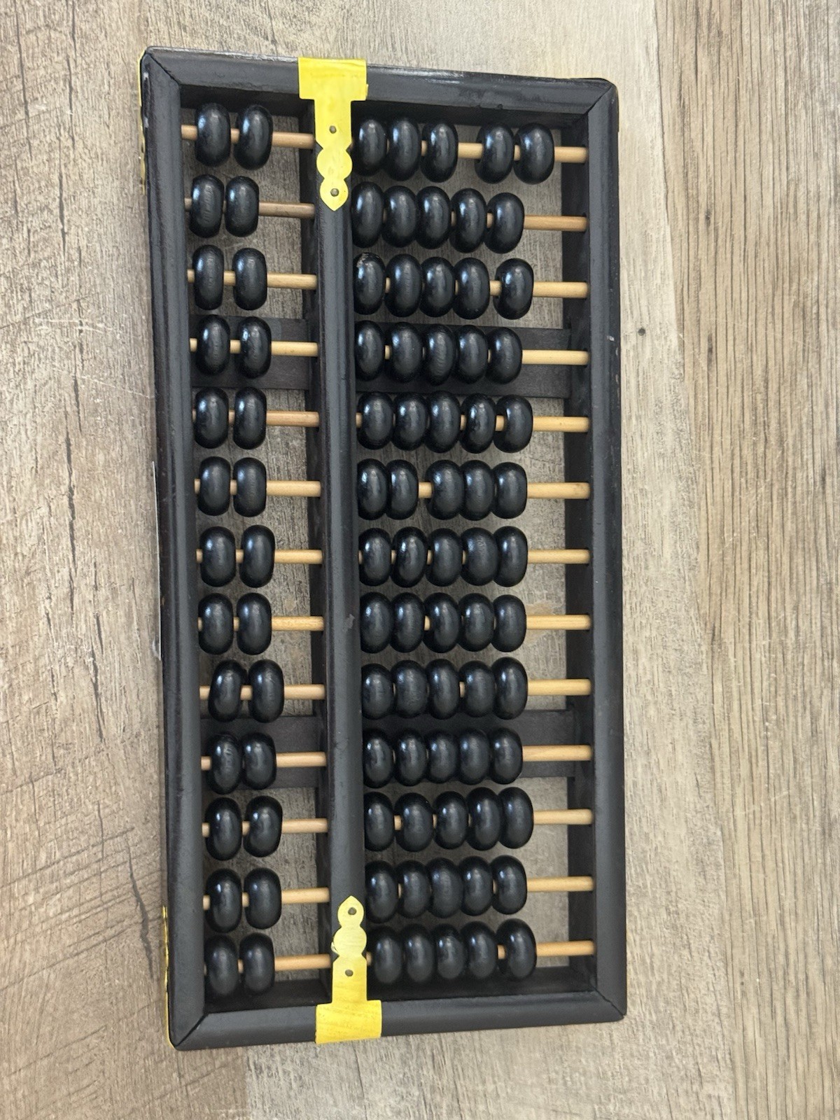 Chinese Abacus 13 Row 91 Bead Wood & Brass Lotus Flower Brand Vintage