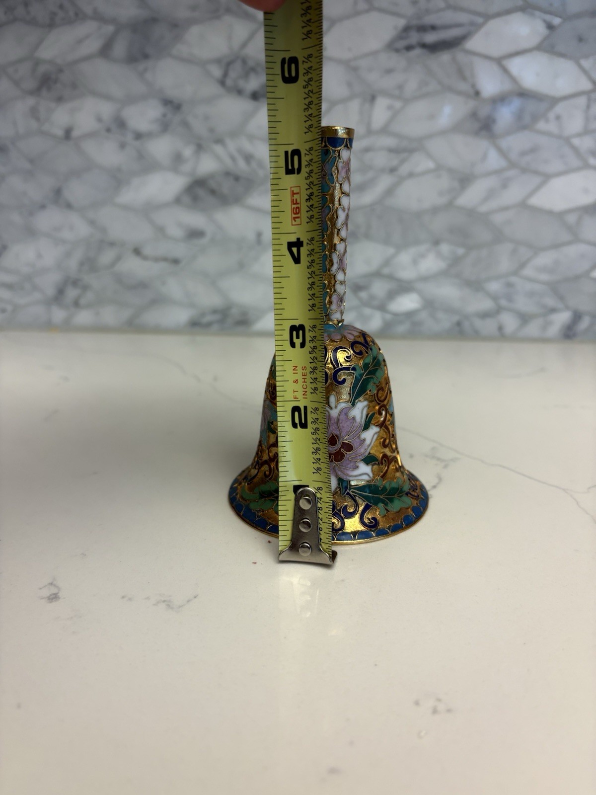 Vintage Chinese Cloisonne Enamel Floral Gold Metal Bell