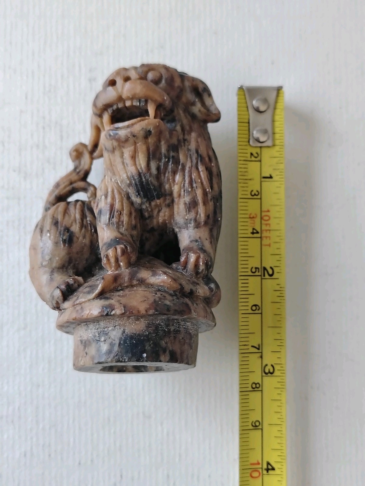 Vintage Chinese Hand Carved Soapstone Incense Burner Top Foo Dog 3″ Figurine