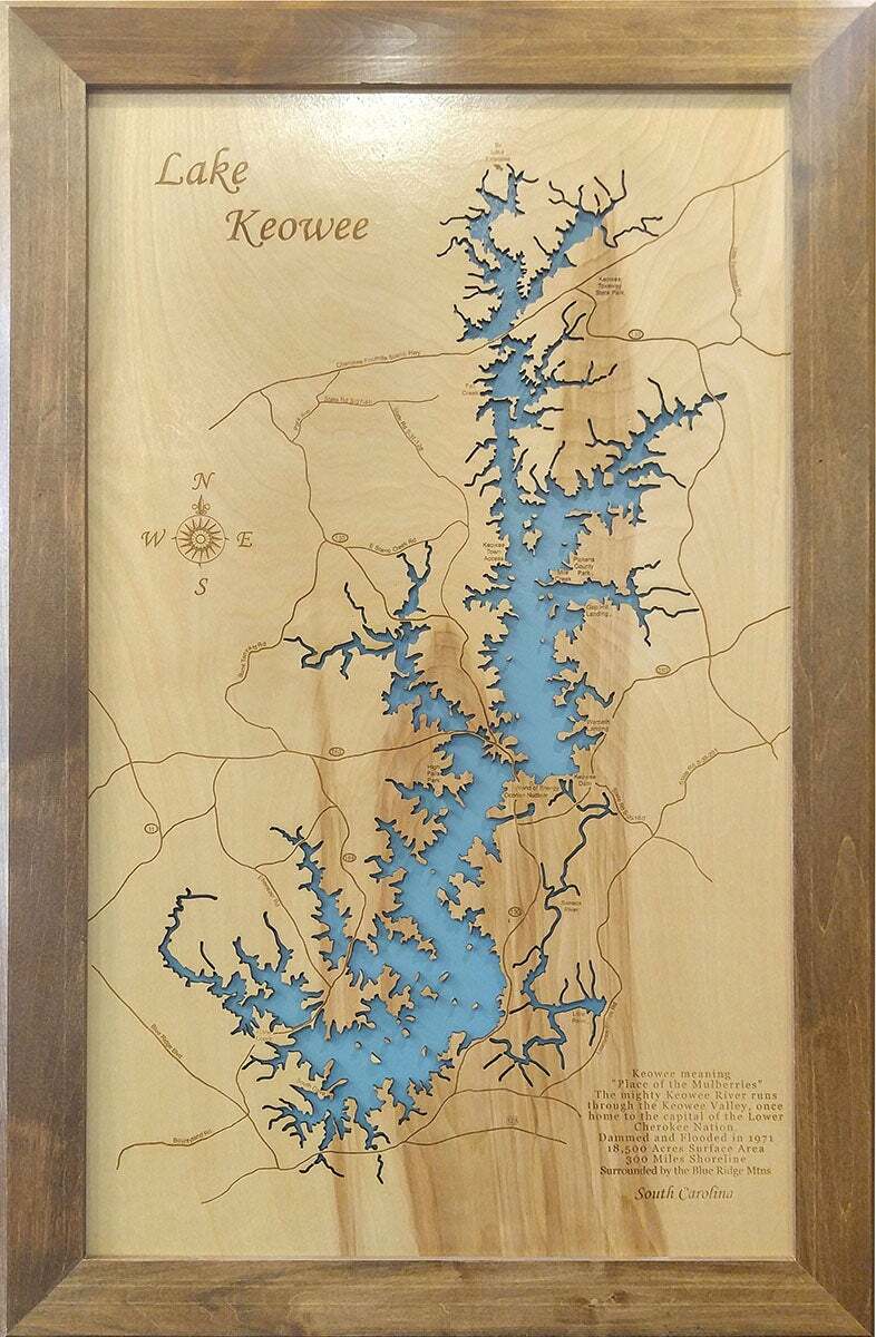 Lake Keowee, SC – Laser Cut Wood Map | Wall Art | Made to Order